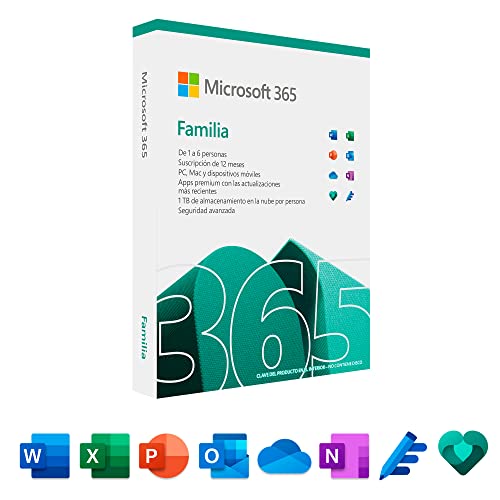 Microsoft 365 Familia - Hasta 6 personas - Para PC/Mac/tabletas/teléfonos móviles - Suscripción de 12 meses