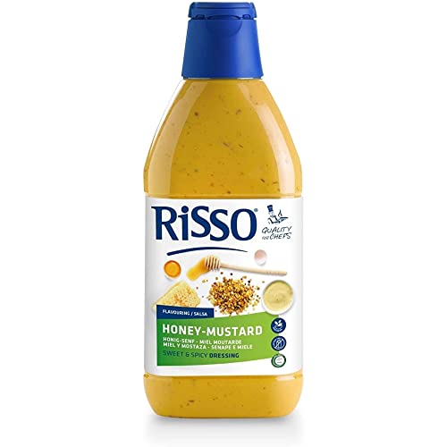 Miel Mostaza - Salsa de Mostaza y Miel con Semillas de Mostaza de Dijon - Bote de 750 ml - Producto Vegetariano y Sin Gluten - Delicioso e Intenso Sabor - Risso