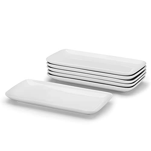 Miicol Juego de 6 platos de porcelana, rectangulares de 22,8 cm, para salchichas de taco, sushi de cena y fiesta, horno, lavavajillas, microondas y nevera.