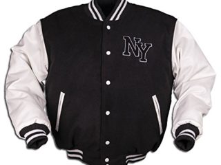 Mil-Tec Chaqueta de béisbol de NY con Parches (Negro/Blanco/L)