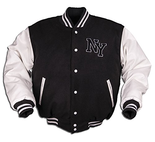 Mil-Tec Chaqueta de béisbol de NY con Parches (Negro/Blanco/L)