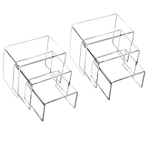 Milaloko Soportes de exhibición de acrílico Transparente, 2 Juegos de 3 estantes de exhibición para Figuras, buffets, Cupcakes y Soportes de exhibición de joyería, con película Protectora pegajosa