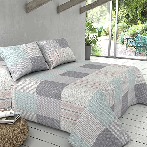 Milarosa Colcha Bouti Verano Estampada Acolchada Reversible. Colchas Cubre Cama 135 cm Matrimonio Fina Primavera y Entretiempo. Regalo 2 Cojines. Modelo Kayla. Colcha Verano Cama 135 230x260 cm