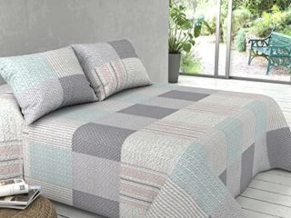 Milarosa Colcha Bouti Verano Estampada Acolchada Reversible. Colchas Cubre Cama 135 cm Matrimonio Fina Primavera y Entretiempo. Regalo 2 Cojines. Modelo Kayla. Colcha Verano Cama 135 230x260 cm