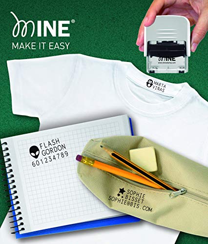 Mine Stamp Marcador de Ropa y Libros Compact | Marcador Compacto Personalizable de Ropa para Adulto y Niños | Sello Personalizado con nombre para Ropa Infantil