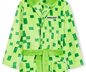 Minecraft Albornoz Niños con Capucha, Bata para Casa de Forro Polar Suave con Diseño Creeper, Regalos Originales para Niños y Adolescentes Edad 5-14 Años (Verde, 7-8 Años)