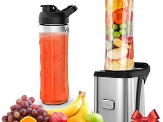 Mini Blender 350W, Batidora Smoothie Licuadora Personal Portatil con 2 Botellas de 600 ML,Cuerpo de Acero Inoxidable,Sin BPA para Batidos,Frutas,Verdura, Sin BPA [Clase de Eficiencia Energética A +++]
