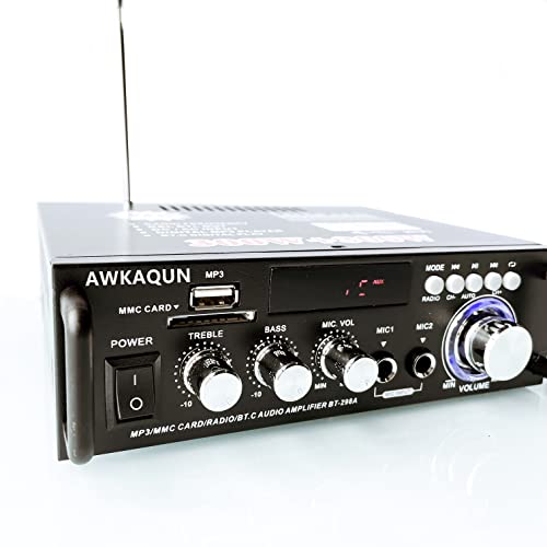 Mini Bluetooth Amplificador Audio, 600W HiFi de 2.0 Canales Audio Stereo Music Reproductor, SD Card/USB Input/ FM Radio, para PC, TV, Amplificador Coche, casa Altavoz, subwoofer BT 12v 220V (600W)