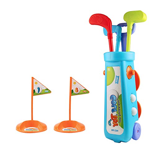 Mini Golf Trolley Juegos Juguetes Niños 3 4 5 6 años Juegos Aire Libre Juguete de Jardin Palos de Golf Juego Regalo para Niños 3 4 5 6 Edades Consta de 12 Piezas