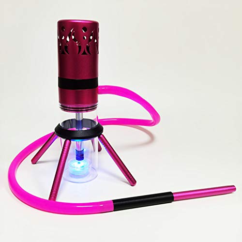 Mini Juego de Narguile Moderno con Manguera, Cuenco de Narguile, Marco de Soporte de Aleación, Florero, Luz LED Mágica para una Mejor Shisha, Cachimba Portátiles Adecuados para Fiestas o Viajes