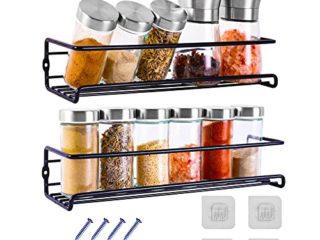 Miorkly Especiero Pared, Especieros Para Cocina Pared Adhesivo, Organizador Especias Cocina Armario, Especieros Para Armarios Set Incluir 2 Negro Estante Especias, Estanteria Especias Circa 29×8×6cm
