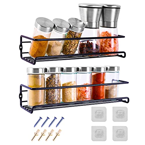 Miorkly Especiero Pared, Especieros Para Cocina Pared Adhesivo, Organizador Especias Cocina Armario, Especieros Para Armarios Set Incluir 2 Negro Estante Especias, Estanteria Especias Circa 29×8×6cm
