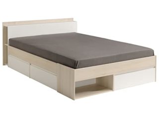 Miroytengo Cama Matrimonio con cajones Most Color Acacia y Blanco habitación Dormitorio Mueble 135/140x190/200 cm