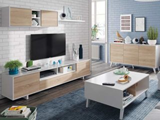 Miroytengo Conjunto Salon Comedor Estilo Moderno Mueble Modular Television Mesa Centro elevable aparador