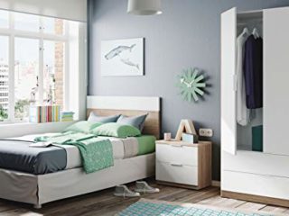 Miroytengo Pack de Muebles Dormitorio Juvenil Moderno Color Blanco y Roble Cabezal mesita y Armario