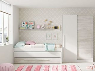 Miroytengo Pack Muebles habitación Infantil Juvenil Elliot Blanco (Cama Nido+Estantería+Armario+Somieres 90x190 cm)