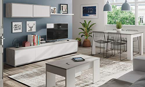 Miroytengo Pack Muebles salón Plutón I Estilo Moderno (Mueble Modular + Mesa Centro + Mesa Comedor)
