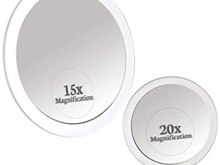 Mirrorvana Espejo Aumento 15X y 20X con Ventosa para Baño - Espejos de Maquillaje Redondo sin Luz (x15 & x20 Magnification Spot Suction Mirrors for Makeup)