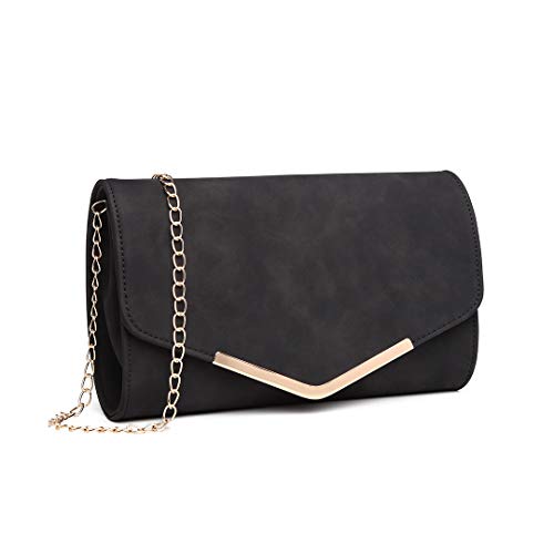 Miss Lulu Bolsa de Cadena Mujer Elegante Clutch Carteras de Mano Bandolera Sintético Pequeñas Monedero Black