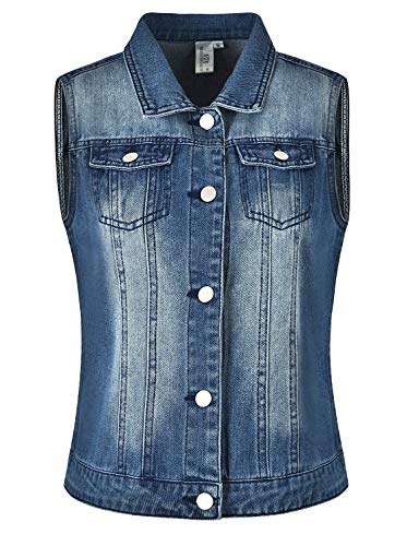 MISS MOLY Chaleco Vaquero Mujer Chaqueta De Mezclilla Sin Manga Chaleco Corto Jeans Denim con Bolsillos Small Azul