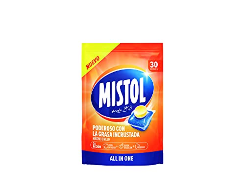 Mistol All In One - 30 Pastillas Para Lavavajllas, Óptima Desincrustación, Cuida La Vajilla, Rápida Disolución y 0 Residuos