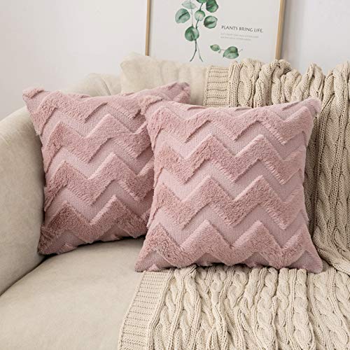 MIULEE 2 Piezas Funda Cojines Funda de Almohada Diseño Boho Lana de Imitación Cojin Moderno Decoración Cremallera Oculta para Silla Oficina Cama Habitacion Dormitorio Salón 45x45 cm Sakura Rosa