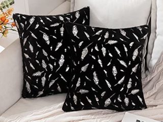 MIULEE 2 Piezas Funda de Cojines Plumas Estampadas Plateadas Funda de Almohada Suave Cómoda para Sofá Cama Decorativas Modernas Preciosas para Sillas Dormitorio Habitacion 45x45cm Negro