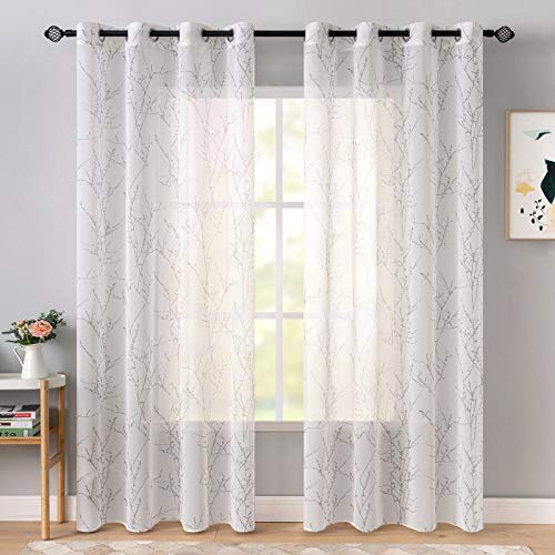 MIULEE 2 Unidades Cortinas Salon Visillos de Dormitorio Cortina Translucida Moderna para Ventana Visillos Ramas con Ojales para Sala Cuarto Dormitorio Habitación 140x245cm Gris