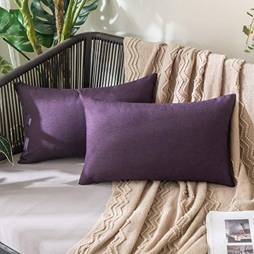 MIULEE Funda Cojines Exterior Impermeable de Lino Fundas de Almohadas Suave de Sofá Almohadas Decorativas para Salón Cama Silla Habitacion Oficina Dormitorio Lumbar 30x50 cm 2 Piezas Berenjena Morada