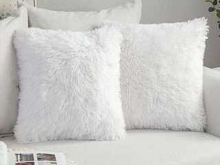 MIULEE Funda de Cojines de Sofá Cojín de Pelusa Funda de Almohada Suave y Comodo Mullido Decoracion para Cama Habitacion Silla Sala de Estar Dormitorio Oficina Salon 2 Piezas 45x45 cm Blanco