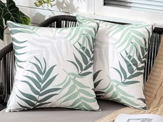 MIULEE Funda de Cojines Impermeable Funda de Almohada al Aire Libre Dibujo de Hojas para Sofa Silla Cojin Suave Decoracion para Dormitorio Salon Exterior Jardin Terraza 45x45 cm 2 Piezas Verde Claro