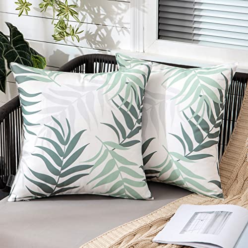 MIULEE Funda de Cojines Impermeable Funda de Almohada al Aire Libre Dibujo de Hojas para Sofa Silla Cojin Suave Decoracion para Dormitorio Salon Exterior Jardin Terraza 45x45 cm 2 Piezas Verde Claro
