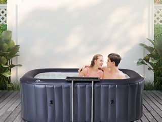 miweba Mspa de Whirlpool M hinchable 001ls 2 personas 186 x 125 ovalado para interiores y exteriores Incluye ratán mesa de bandeja y cubierta protectora.
