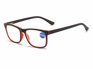 MMOWW Gafas de lectura anti-luz azul gafas de ordenador antifatiga de marco completo rectangulares neutrales y de moda, con bisagras de resorte (rojo,+1.0)