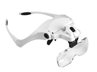MOACC Lupa con Luz 2 LED, Lupas de Aumento para Modelismo,Reparaciones,Coser,Soldadura,Eliminar Piojos,Pegar Piezas Pequeñas,Joyería y Relojería - 5 Lentes Intercambiables (1.0X a 3.5X)