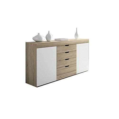 Mobelcenter - Aparador Logan - Aparador 2 Puertas y 4 cajones - Blanco y Cambrian - 180 x 39,8 x 90 cm (0565)