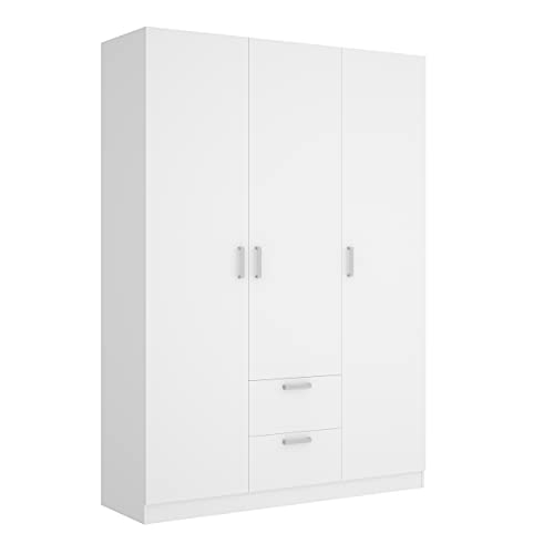 Mobelcenter - Armario 3 Puertas 2 Cajones Maxi - Armario Matrimonio o Juvenil 215 cm de Altura - Acabado Color Blanco - Medidas: Ancho: 150 cm x Fondo: 52 cm x Alto: 215 cm - (1216)