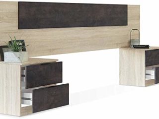 Mobelcenter – Cabezal y 2 Mesitas de Noche – Cabecero Matrimonio y 2 Mesitas de Noche – Color Roble Canadian y Óxido - Medidas: Ancho: 247 cm x Fondo: 38 cm x Alto: 95 cm - (1093)