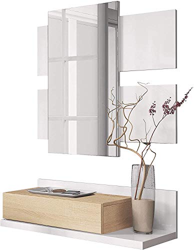 Mobelcenter - Recibidor con cajón y Espejo - Mueble de Recibidor Estilo Moderno - Mueble de Entrada Color Roble Canadian y Blanco Artik - Medidas: Ancho: 75 cm x Alto: 116 cm x Fondo: 29 cm - (0900)