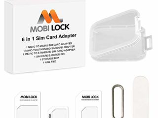 Mobi Lock Kit adaptador de tarjeta SIM 6 en 1 (Micro, Nano y estándar) con Lima de uñas y caja de almacenamiento para iPhone X, 8 y Todas las series de iPhone, Samsung, HTC y todos los demás smartphones Android