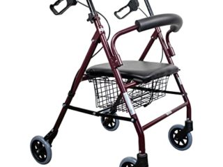 Mobiclinic, Andador para ancianos, Modelo Escorial, Marca española, Plegable, Frenos manuales y bloqueables, Aluminio, Con cesta, Ligero y resistente, Con asiento y 4 ruedas, Color Burdeos