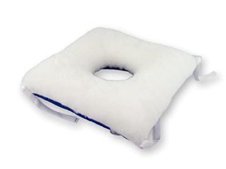 Mobiclinic, Cojín antiescaras, 40x38 cm, para Coxis, Marca Española, Cuadrado, con Agujero, para Silla, para Sofá, Silla de Ruedas, Prevención de úlceras por presión, Hemorroides, Color Blanco