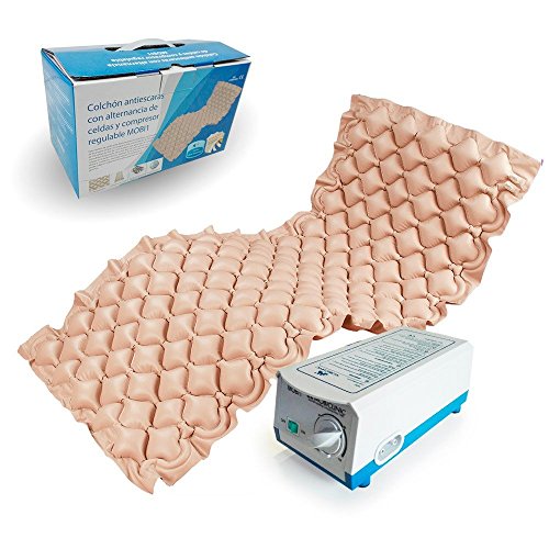 Mobiclinic, Colchón antiescaras de Aire alternante, Modelo Mobi 1, con Motor compresor, PVC médico ignífugo, Marca Española, para escaras de Grado I, 200 x 90 x 7, 130 Celdas, Color Beige