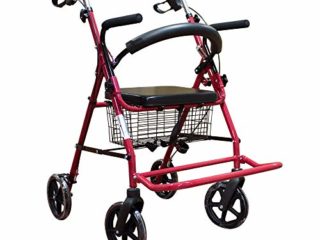Mobiclinic, Modelo Colón, Andador para minusválidos, Ancianos, Adultos o Mayores, de Aluminio, Ligero, Plegable, con asiento y 4 ruedas, Frenos en manetas, Color Burdeos
