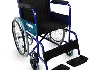 Mobiclinic, Silla de ruedas plegable, Alcázar, Marca Española, Asiento 46 cm, Freno manual, Reposabrazos fijos y Reposapiés abatibles, Silla de ruedas para minusválidos, Color Azul/Negro