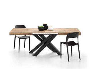 MOBILI FIVER, Mesa Extensible Emma 140 Color Madera rústica, con Patas Cruzadas Negras, Aglomerado y Melamina/Hierro, Made in Italy
