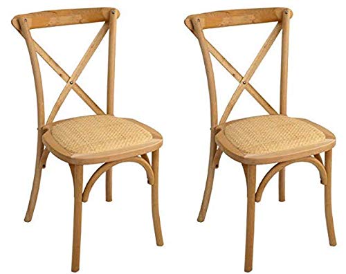 Mobiliario Factory Silla Comedor Crossback Madera de Haya con Asiento de ratán Natural. Silla Vintage thonet apilable. Pack de 2