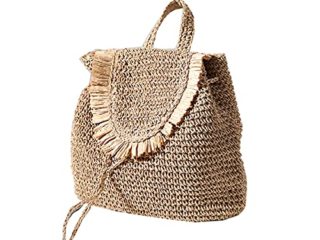 Mochila de Ganchillo Hecha a Mano de Paja para Mujer (Brown,One Size)
