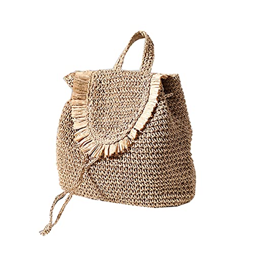 Mochila de Ganchillo Hecha a Mano de Paja para Mujer (Brown,One Size)