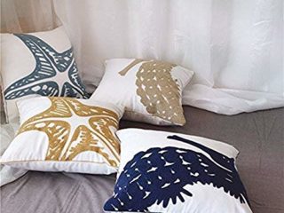 MOCOFO Juego de 4 Fundas de Cojines Decorativos Estilo Marino Bordado Funda de Almohada Cuadrada 45 x 45 cm
